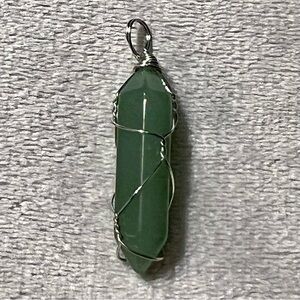 Green Crystal Pendant with Silver Wire Wrap